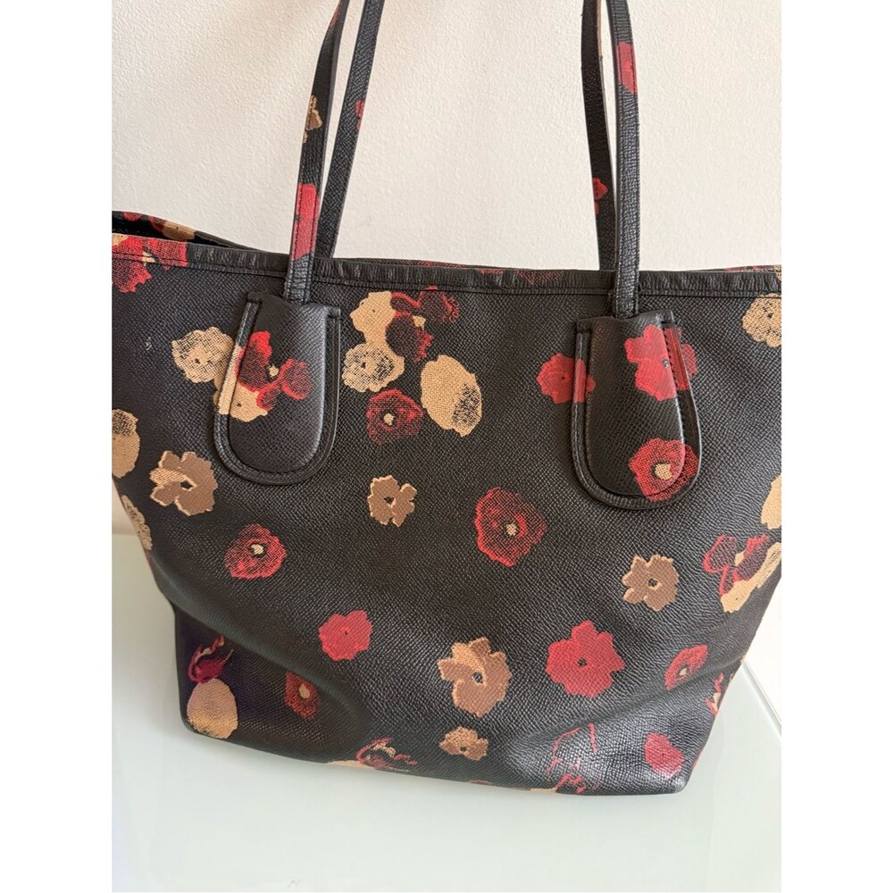 Coach Black Floral Tote with Red and Tan Bloom Print - Picture 8 of 15